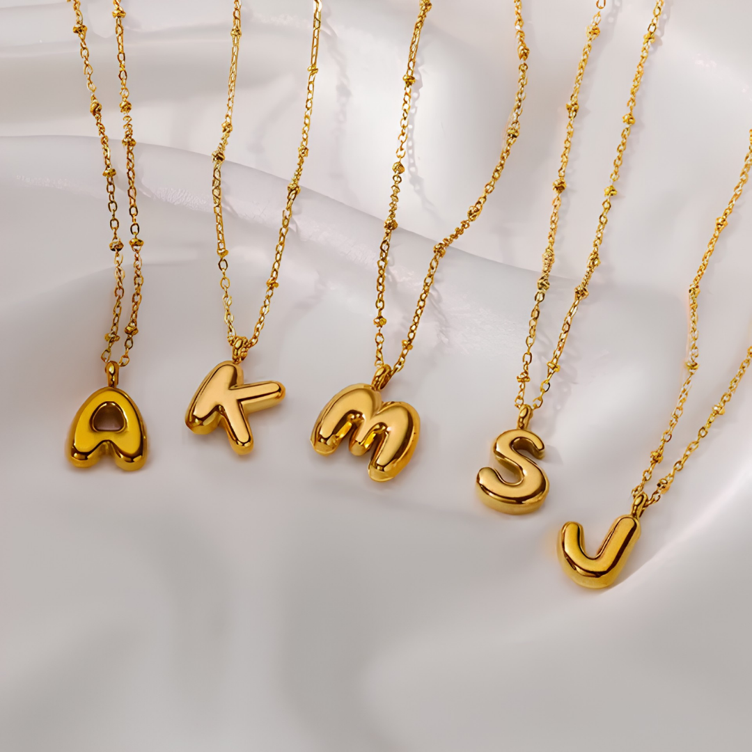 Bubble Gold Initial Necklace