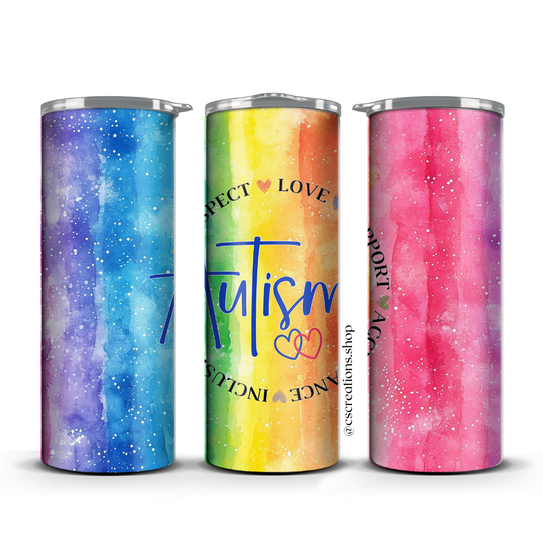 Autism Watercolor Skinny Tumbler
