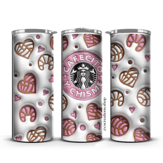3D Cafecito & Chisme Skinny Tumbler - Crafts & Sweet Creations