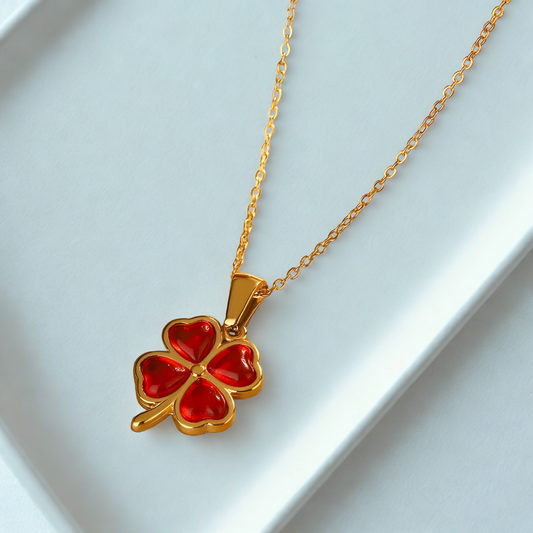 Red Lucky Clover Necklace
