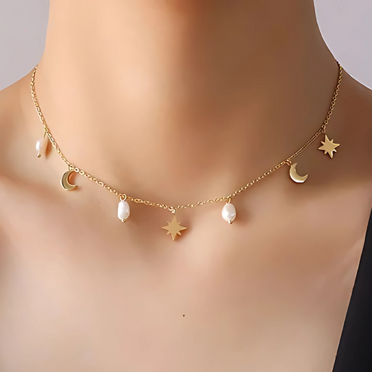Moon & Stars Pearl Necklace