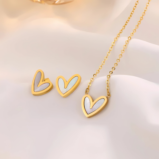 Cute White Heart Jewelry Set